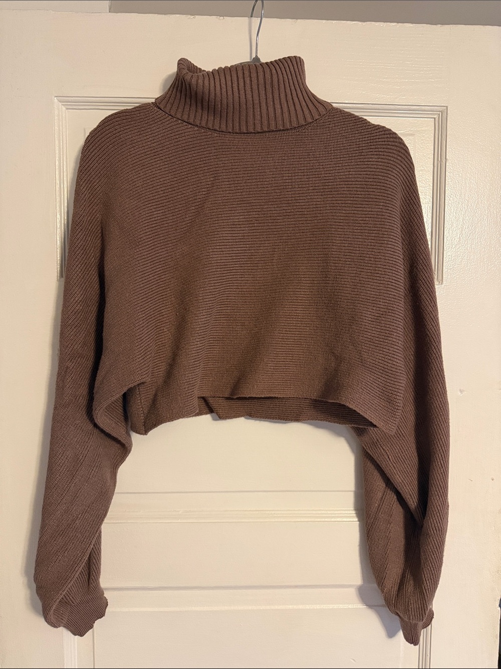 AKIRA Cropped Turtleneck Sweater in Brown